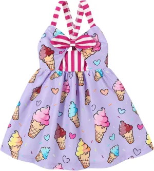 Toddler Baby Girls Summer Skirt Ice Cream Print Sleeveless Strap Backless Dress