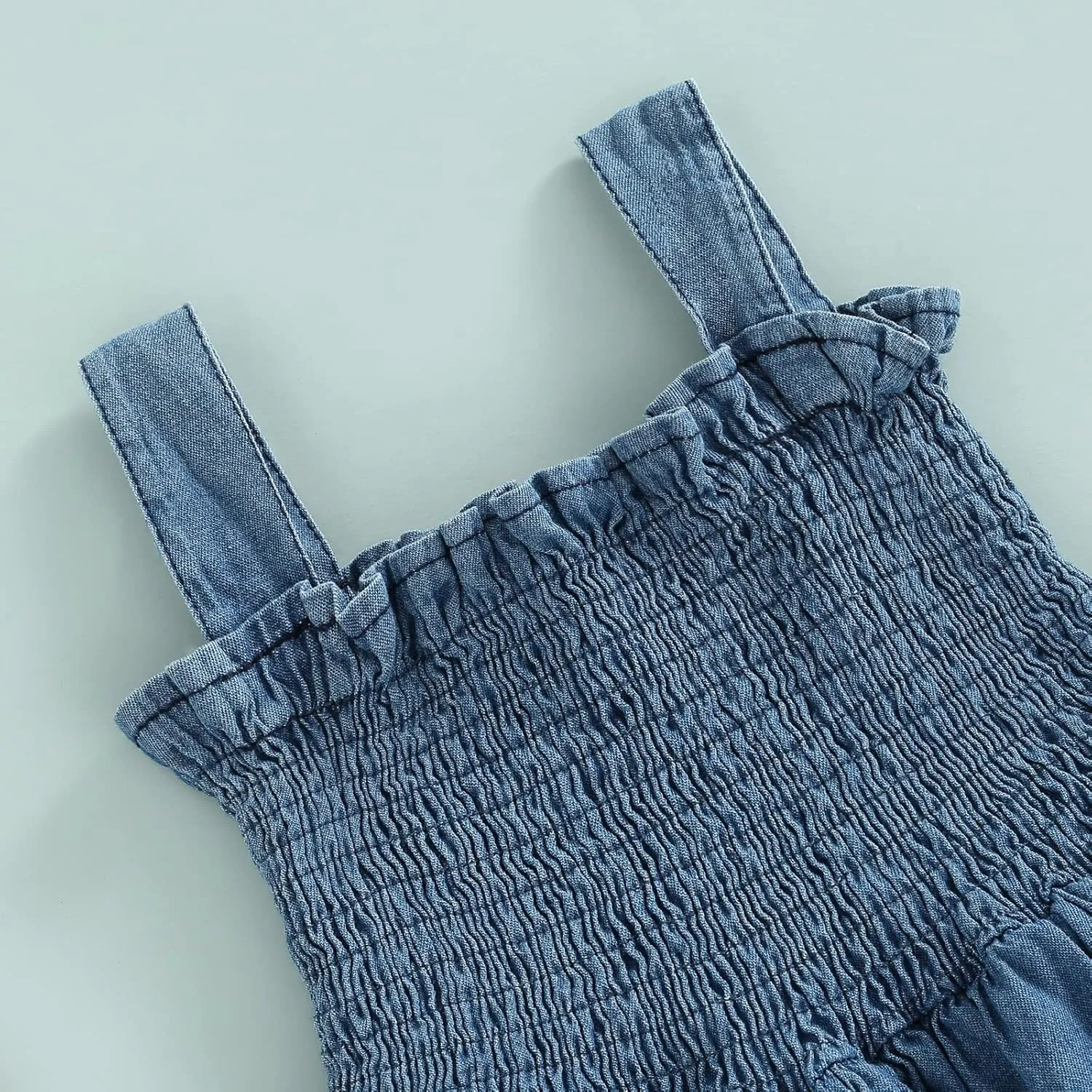Toddler Girl Summer Sundresses Baby Denim Ruffle Dress Sleeveless Strap Pleated A-line Layered Cake Flowy Jean Dress