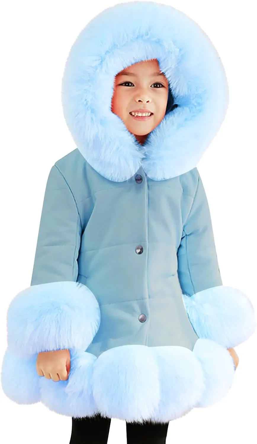 Toddler Girls Shaggy Faux Fur Outwear Coat Winter Leather Jacket Warm Fluffy Thick Outerwear Dress Coat Jacket