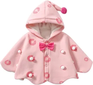 Toddler Hooded Poncho Cape Cloak Baby Girl Cute Cartoo Hoodies Coat Fleece Button Down Cape Jacket Outwear