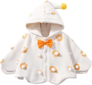 Toddler Hooded Poncho Cape Cloak Baby Girl Cute Cartoo Hoodies Coat Fleece Button Down Cape Jacket Outwear