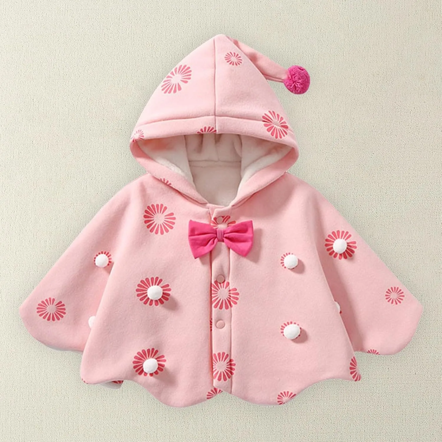 Toddler Hooded Poncho Cape Cloak Baby Girl Cute Cartoo Hoodies Coat Fleece Button Down Cape Jacket Outwear