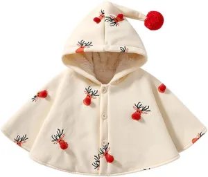 Toddler Hooded Poncho Cape Cloak Baby Girl Cute Cartoo Hoodies Coat Fleece Button Down Cape Jacket Outwear