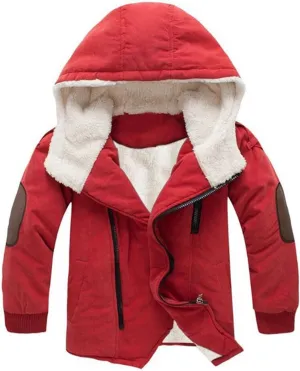 Toddler Kids Boys Thick Cotton Padded Parka Jacket Hooded Fleece Coat Fleece Linen Long Sleeves Zipper Solid Coat