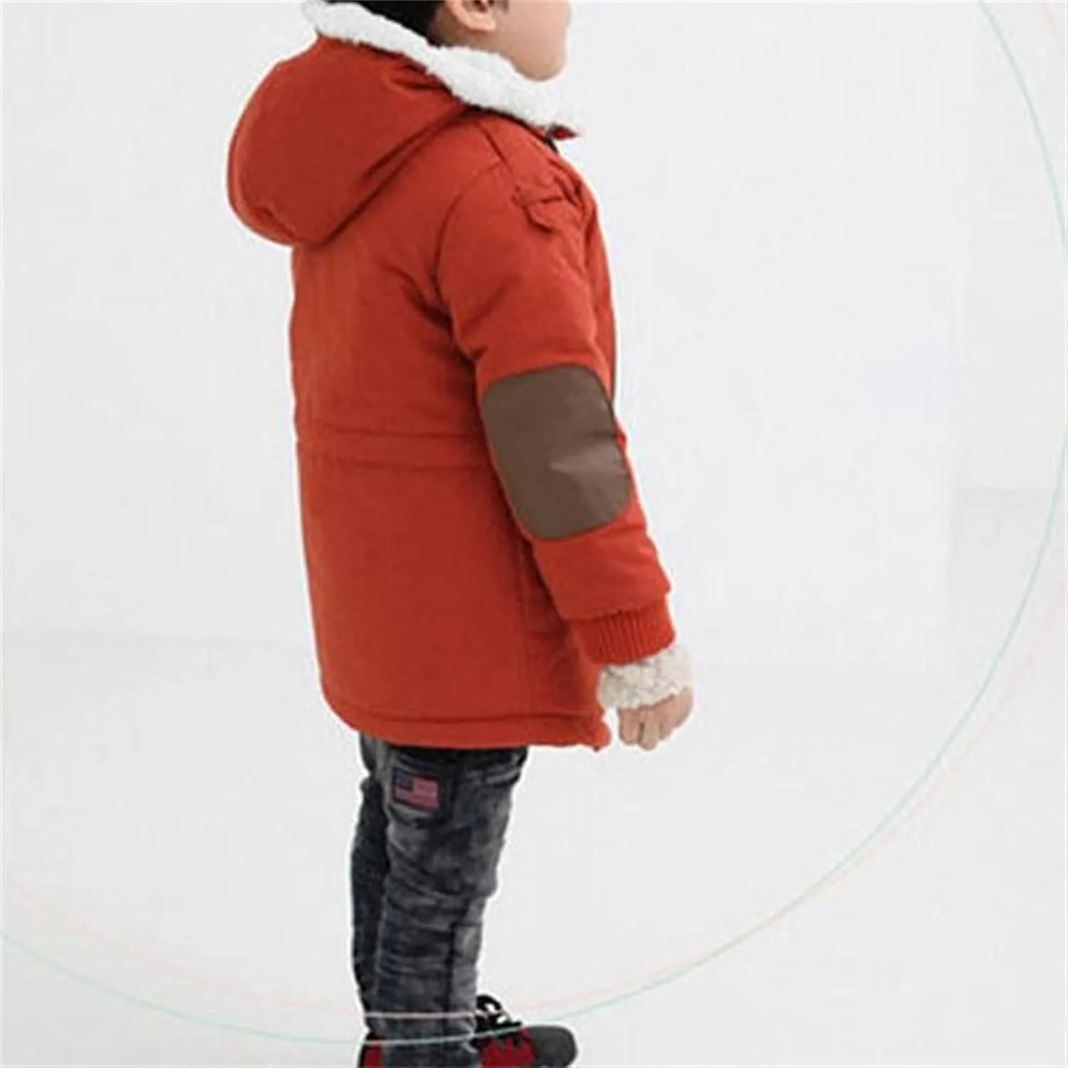 Toddler Kids Boys Thick Cotton Padded Parka Jacket Hooded Fleece Coat Fleece Linen Long Sleeves Zipper Solid Coat