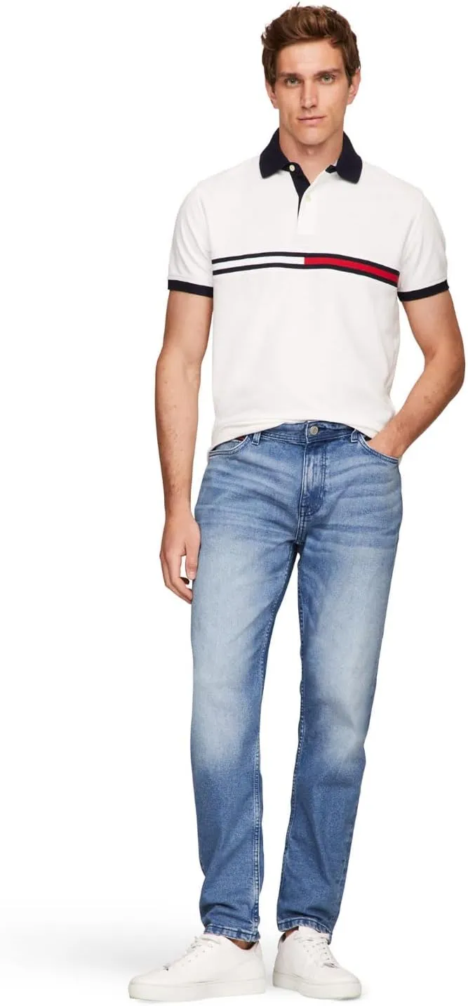 Tommy Hilfiger Men's Short Sleeve Cotton Pique Flag Graphic Polo Shirt in Custom Fit
