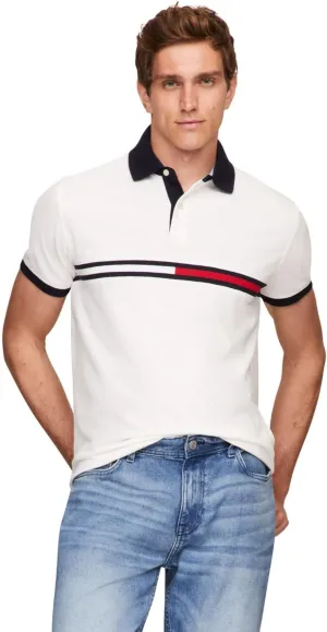 Tommy Hilfiger Men's Short Sleeve Cotton Pique Flag Graphic Polo Shirt in Custom Fit