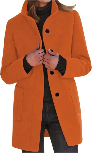 Trench Coat for Women Wool Blend Casual Coat Single Breasted Stand Collar Slim Fit Dressy Jackets with Pockets