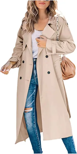 Trench Coat Women Fall Jackets Women's Double Breasted Long Trench Coats Windproof Classic Slim Overcoat with Belt