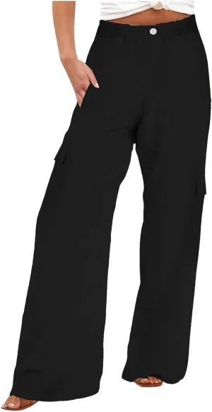 TUNUSKAT Womens Wide Leg Cargo Pants Summer Flowy Beach High Waist Trousers Lounge Loose Boho Vacation Slacks Travel Outfits