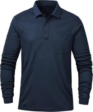 Tyhengta Men's Polo Shirt Long Sleeve Quick Dry Athletic Performance Shirts Pique Golf Shirt