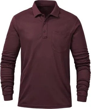 Tyhengta Men's Polo Shirt Long Sleeve Quick Dry Athletic Performance Shirts Pique Golf Shirt