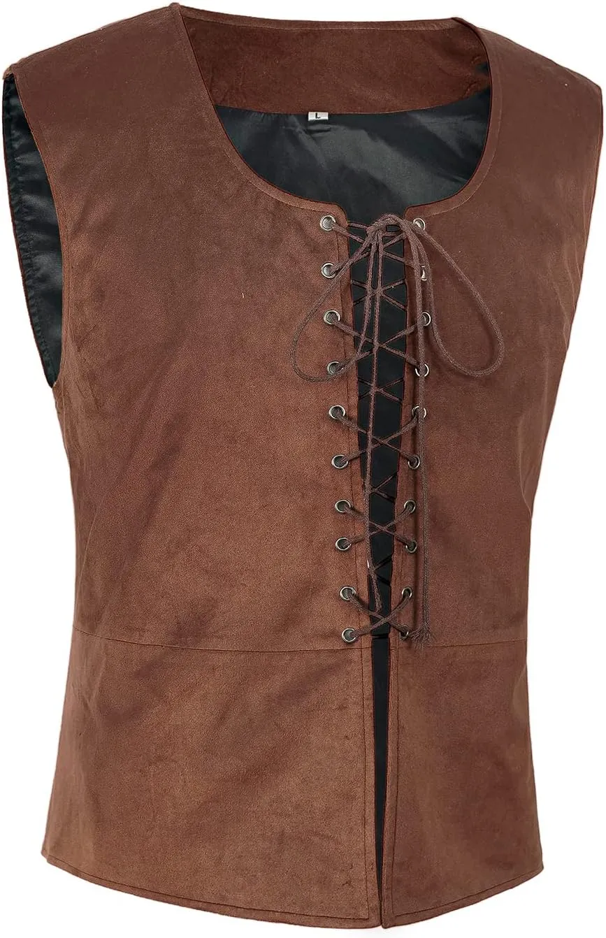 Tyuduo Men's Medieval Renaissance Pirate Vest Gothic Steampunk Waistcoat for Men