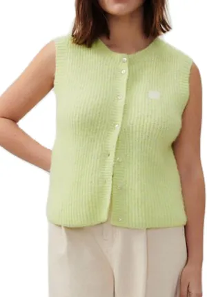 UAURORAO Women Chunky Sweater Vest Button Down Crochet Cable Knit Cardigan Sleeveless Open Front Knitted Crop Waistcoat