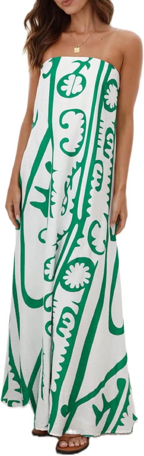 UAURORAO Women Loose Boho Maxi Dress Spaghetti Strap Swing Casual Dress Flowy A Line Beach Vacation Long Sundress