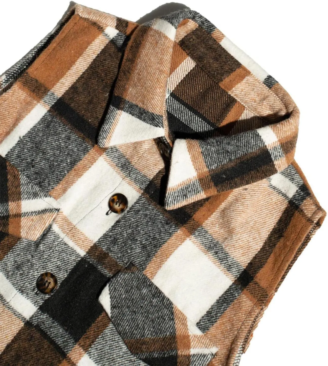 UONBOX Women's Plaid Vest Flannel Button Down Sleeveless Shacket Shirt Outerwear Fall Lapel Long Jacket with Pockets