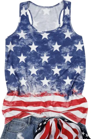 USA Tank Tops Women American Flag Sleeveless Shirt Novelty Graphic 4th July Patriotic Shirt Vest Summer Racerback Top