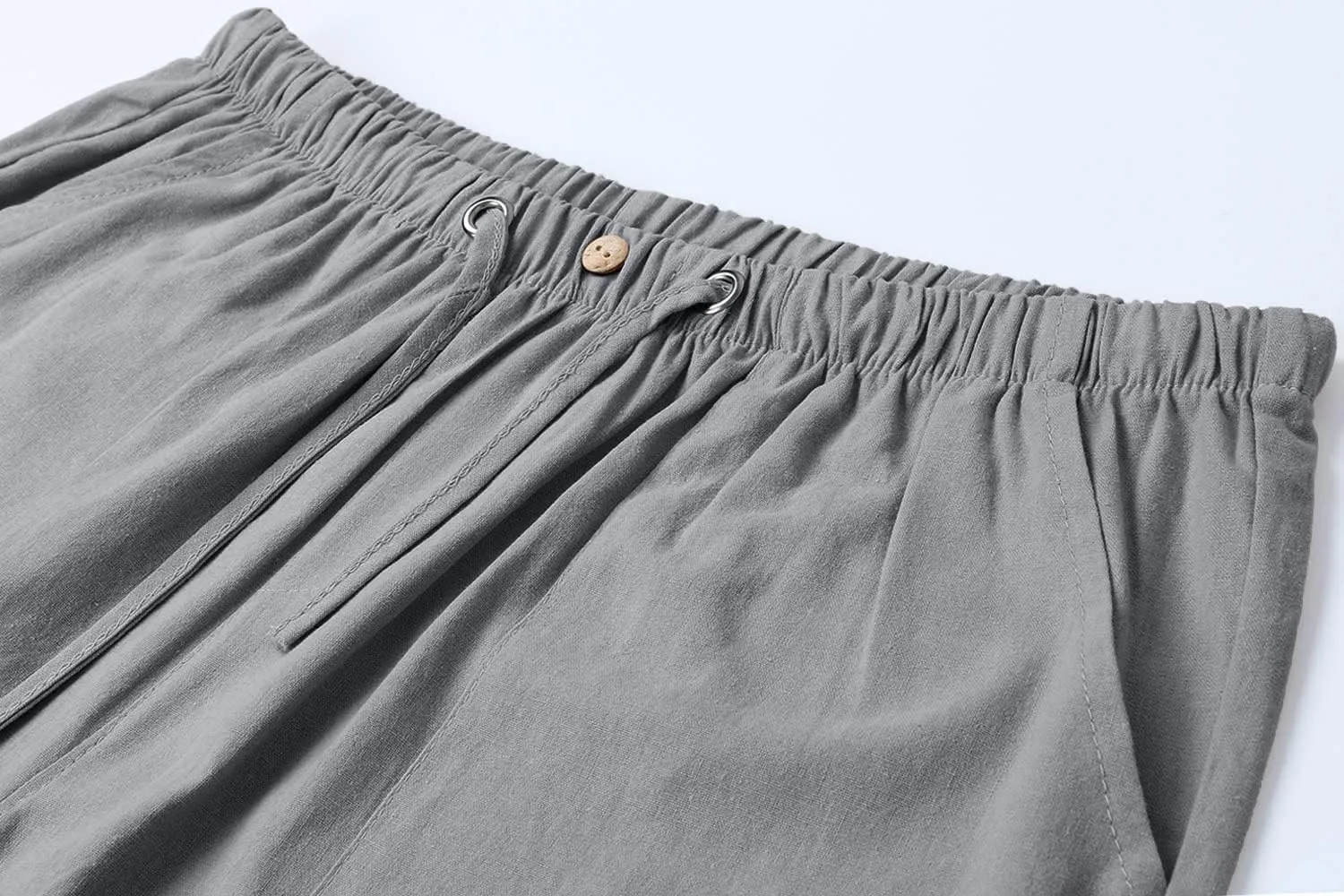 utcoco Men's Cotton Linen Beach Pants Loose Casual Drawstring Wasit Slacks with Pocket