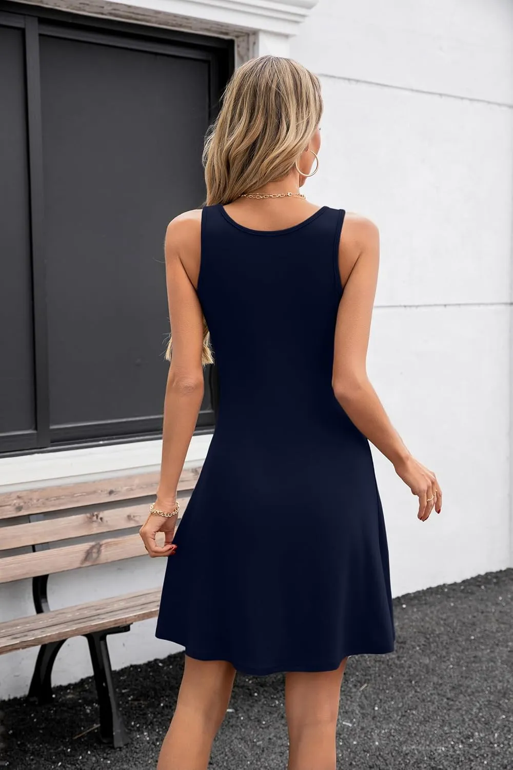 Valiamcep Women's Summer Dresses Scoop Neck Sleeveless A-Line Ribbed Knit Above Knee Tank Dress
