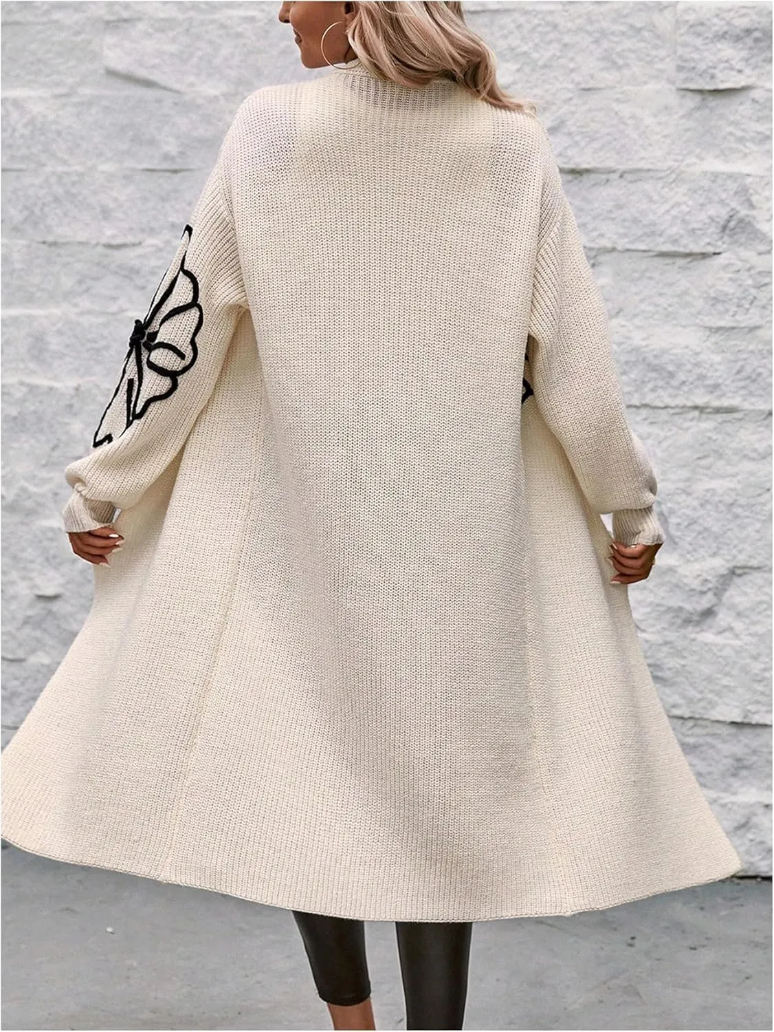 Verdusa Women's Floral Print Loose Open Front Long Knit Cardigan Casual Sweater Coats