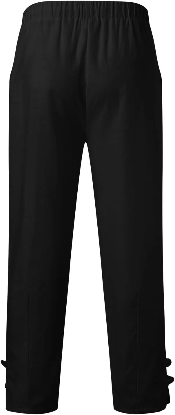 Vickyleb Men's Casual Linen Pants Elastic Drawstring Waist Loose Fit Straight Legs Summer Yoga Beach Long Pants for Men