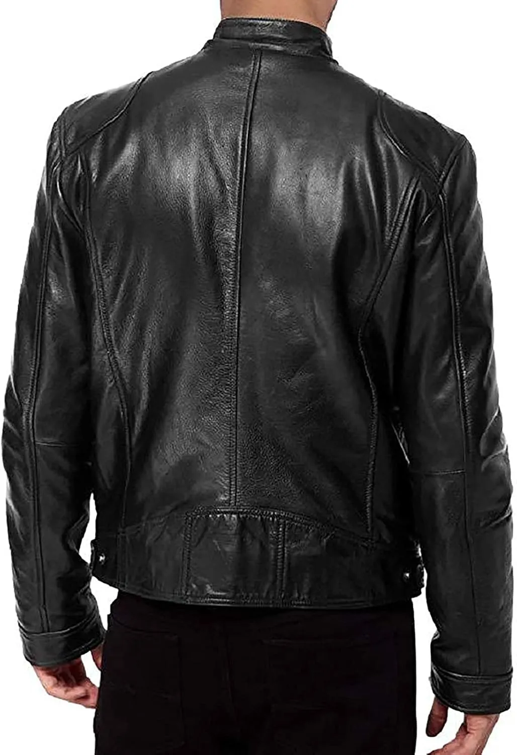 WENKOMG1 Faux Leather Motorcycle Jacket For Men,Windproof Jacket Long Sleeve Zipper Closure Sports Jacket Winter Coat