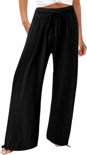 Wide Leg Linen Pants for Women Casual Summer Palazzo Pants Lightweight High Waisted Flowy Beach Pants 2024 Fashion