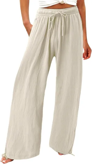 Wide Leg Linen Pants for Women Casual Summer Palazzo Pants Lightweight High Waisted Flowy Beach Pants 2024 Fashion