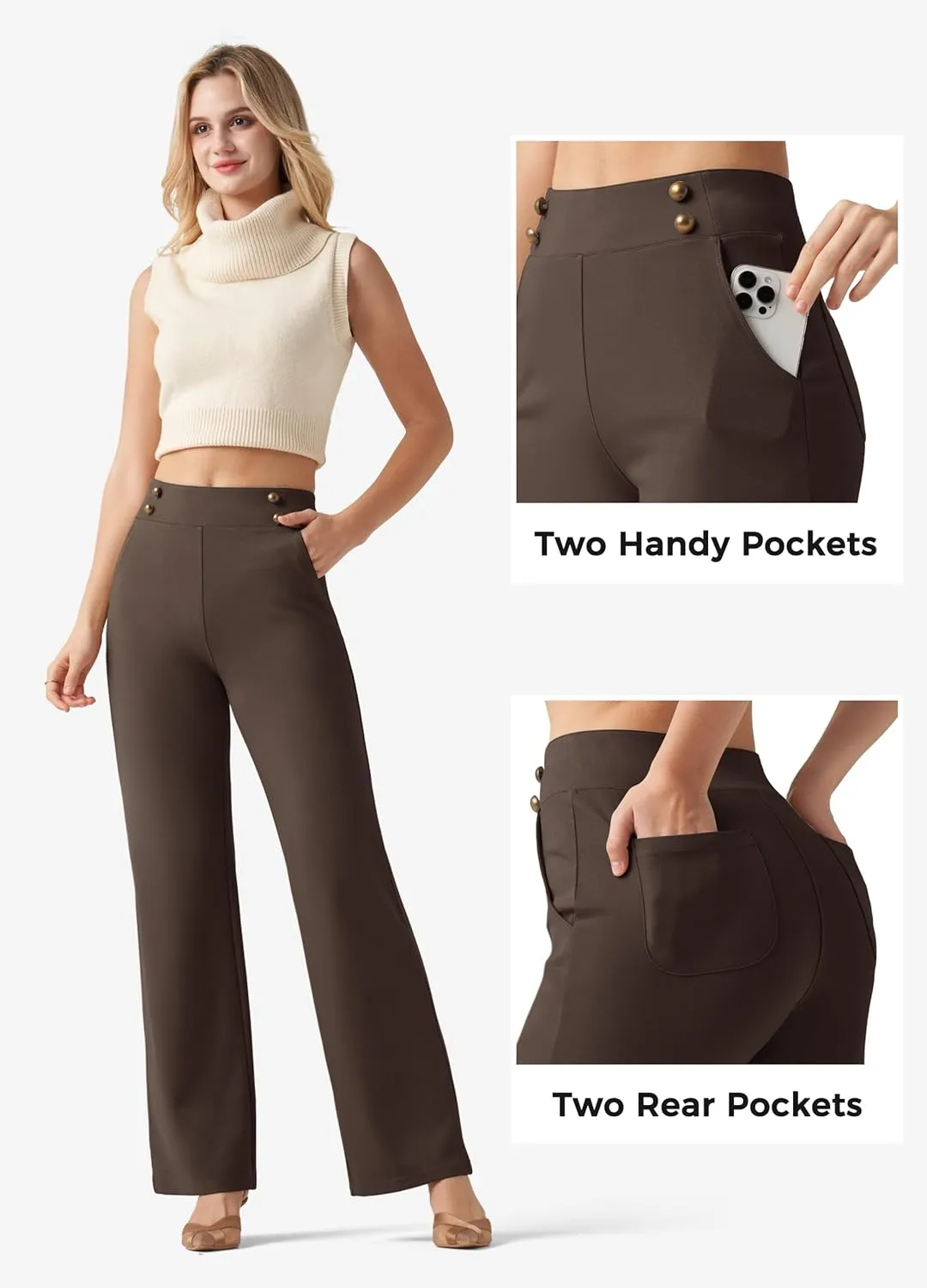 Willit Women's Wide Leg Dress Pants High Waisted Stretch Work Pants Office Business Casual Slacks Pockets Petite/Regular/Tall