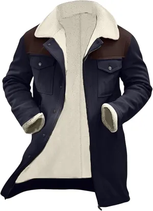 Winter Jackets for Men Vintage Suede Jacket Plush Collar Coats Faux Leather Jacket Zip Up Motorcycle Jacket Coats