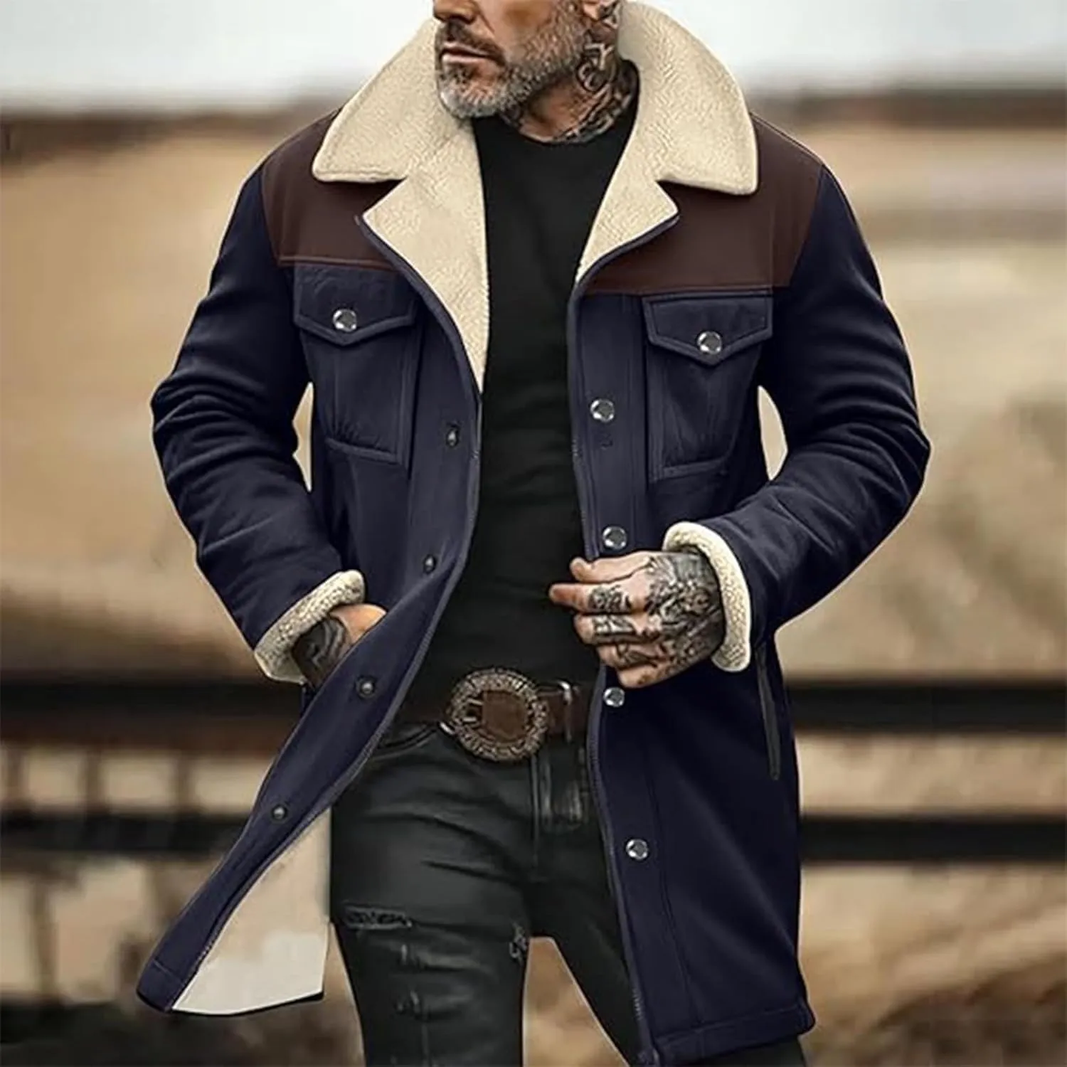 Winter Jackets for Men Vintage Suede Jacket Plush Collar Coats Faux Leather Jacket Zip Up Motorcycle Jacket Coats