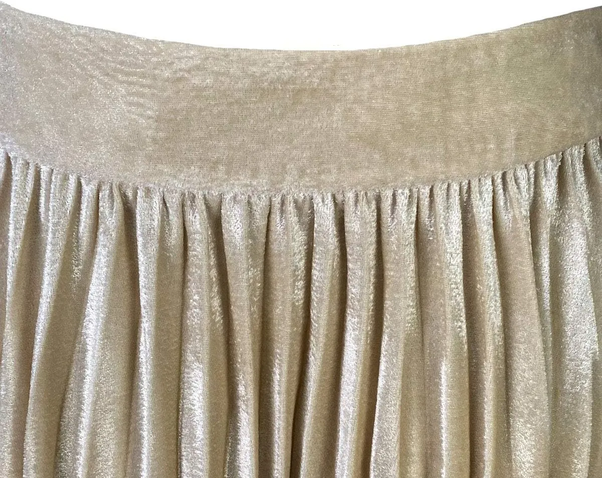 Woman's High Waist Vinage Velvet Stretchy Flared Pleated Casual A-line Swing Midi Skirt