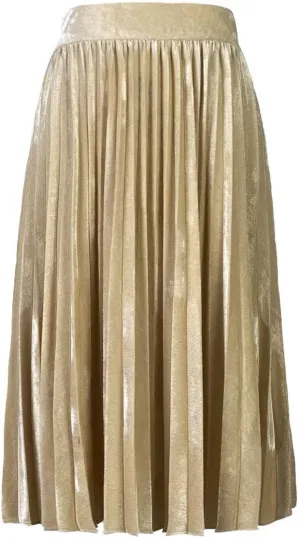 Woman's High Waist Vinage Velvet Stretchy Flared Pleated Casual A-line Swing Midi Skirt