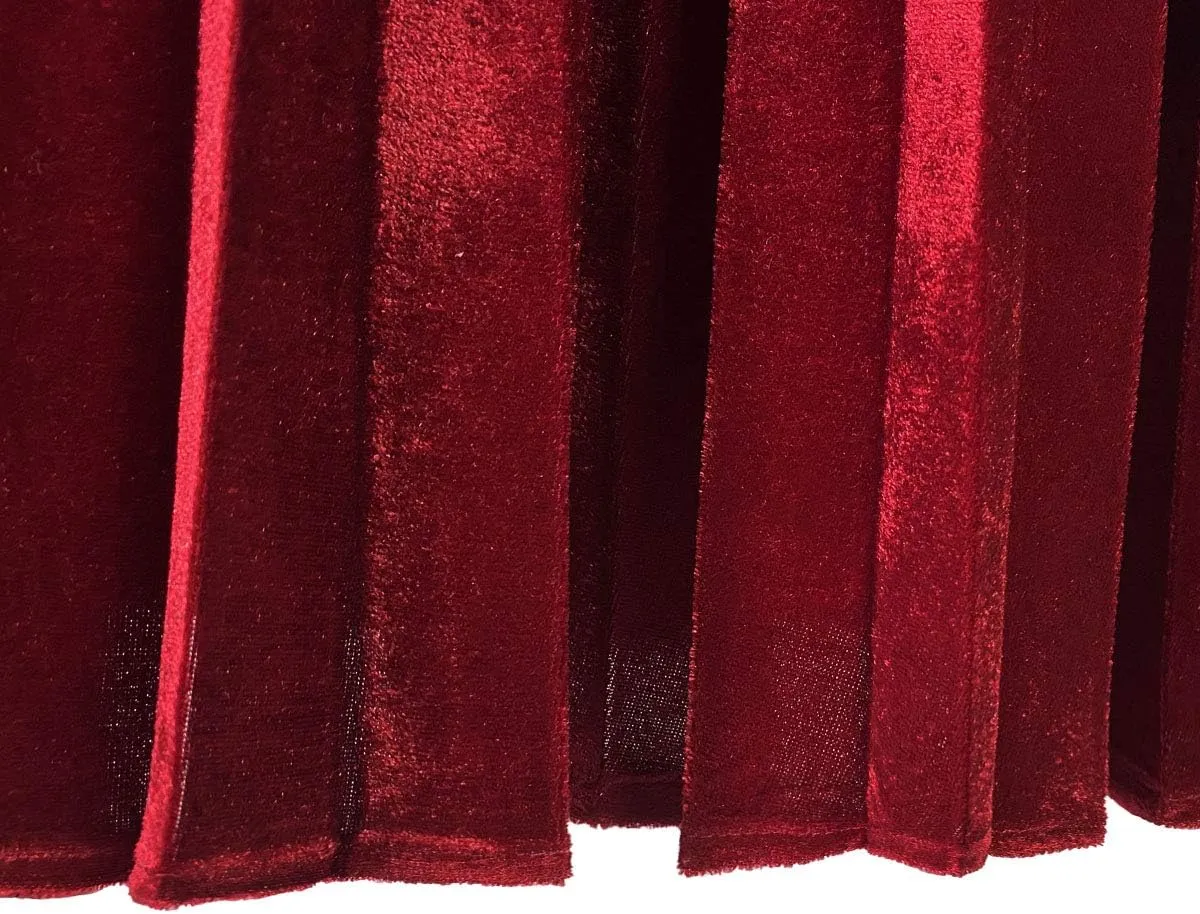 Woman's High Waist Vinage Velvet Stretchy Flared Pleated Casual A-line Swing Midi Skirt