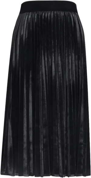 Woman's High Waist Vinage Velvet Stretchy Flared Pleated Casual A-line Swing Midi Skirt