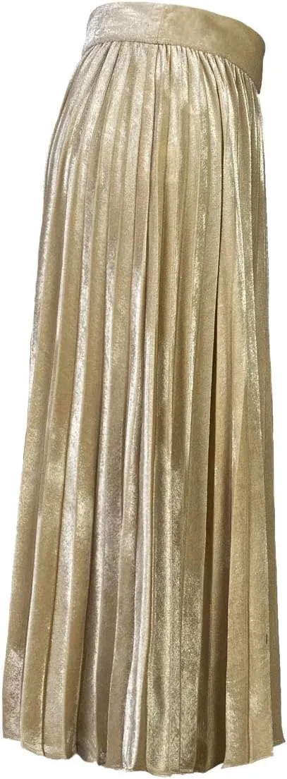 Woman's High Waist Vinage Velvet Stretchy Flared Pleated Casual A-line Swing Midi Skirt