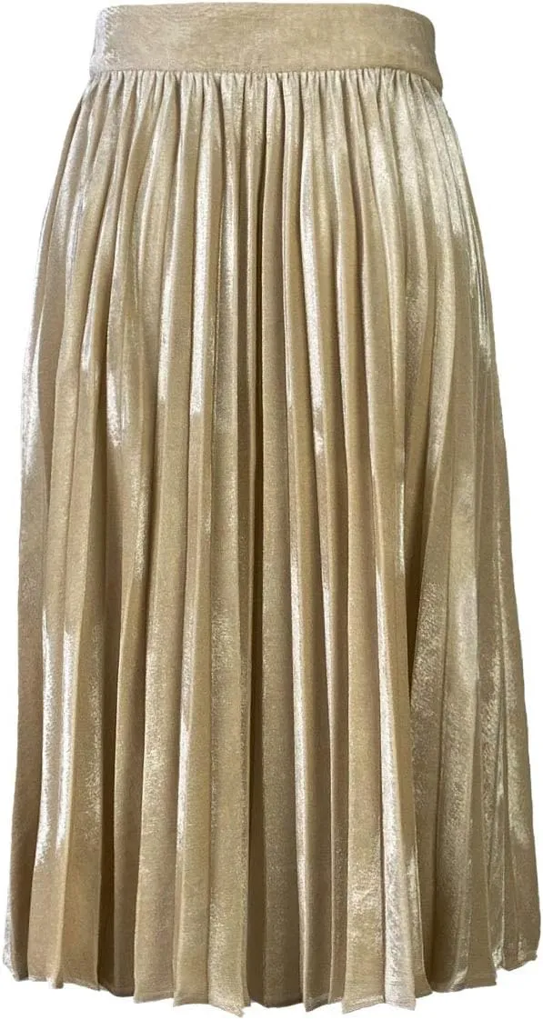 Woman's High Waist Vinage Velvet Stretchy Flared Pleated Casual A-line Swing Midi Skirt