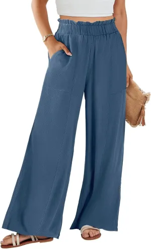 Women High Waisted Cotton Linen Pants Casual Loose Wide Leg Beach Pants Summer Outfits 2024 Trendy