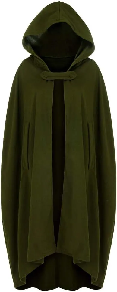 Women Hooded Cape Winter Casual Wool Blend Trench Coat Fashion Windproof Open Front Cardigan Maxi Cloak Coat