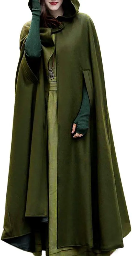Women Hooded Cape Winter Casual Wool Blend Trench Coat Fashion Windproof Open Front Cardigan Maxi Cloak Coat