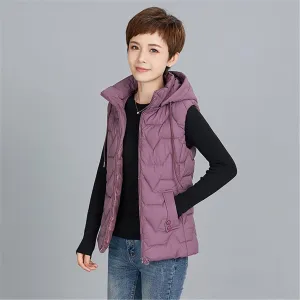 Women Hooded Quilted Vest Winter Lightweight Short Cotton Down Vest Slim Warm Sleeveless Vest Oversized Windproof Zipper Padded Waistcoat for Outdoor,Purple,3XL