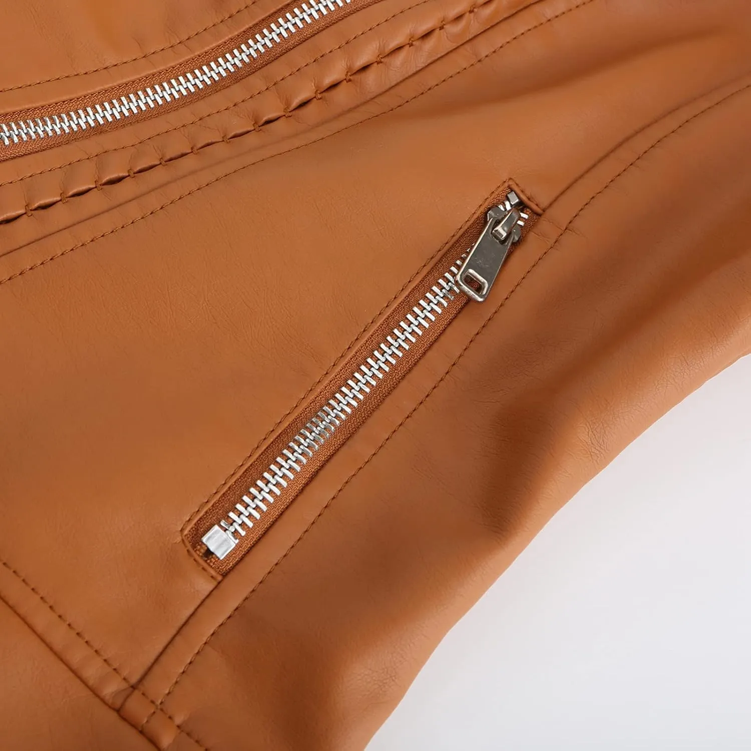 Women Leather Jacket Faux Motorcycle Coat Short Lightweight Pleather Crop Coat Fashion ZIpper Fleece Cardigan Womens Coat