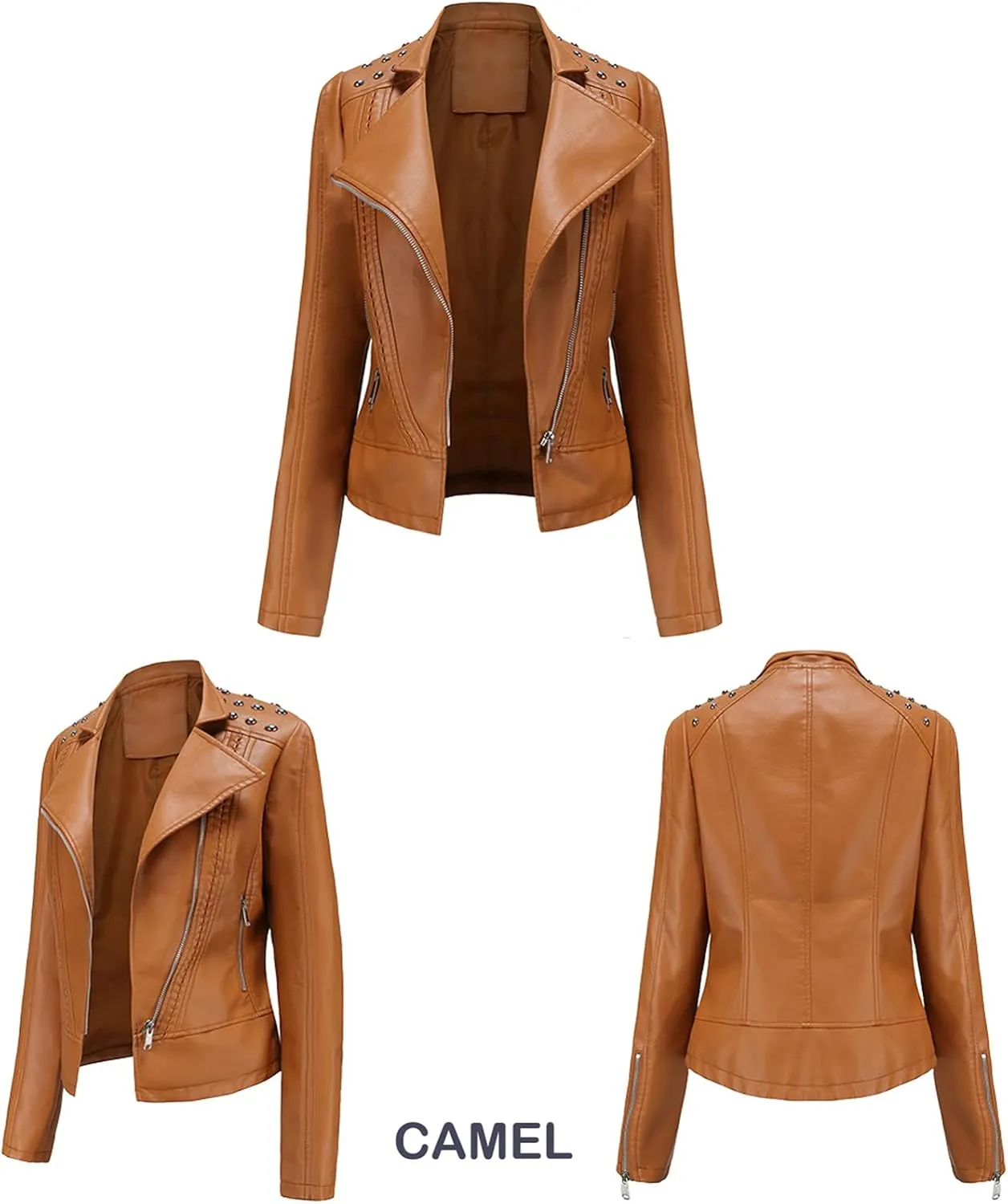 Women Leather Jacket Faux Motorcycle Coat Short Lightweight Pleather Crop Coat Fashion ZIpper Fleece Cardigan Womens Coat