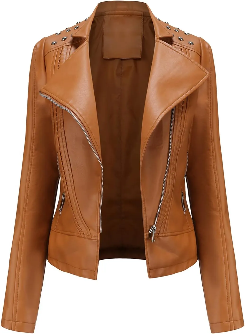 Women Leather Jacket Faux Motorcycle Coat Short Lightweight Pleather Crop Coat Fashion ZIpper Fleece Cardigan Womens Coat