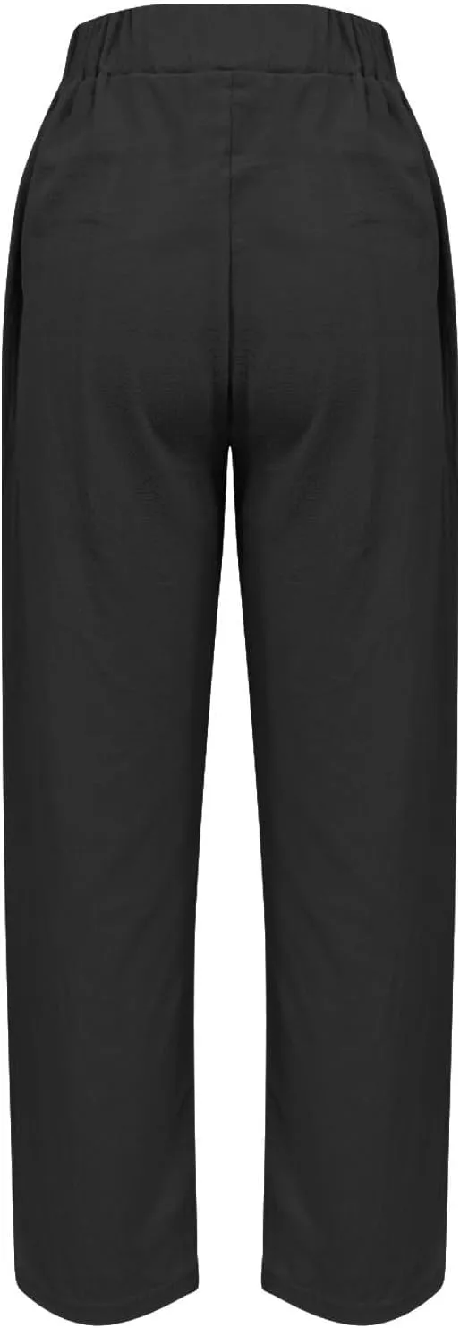 Women Linen Pants Casual Loose High Waisted Baggy Cropped Ankle Length Summer Baggy Lounge Trouser Slacks with Pocket