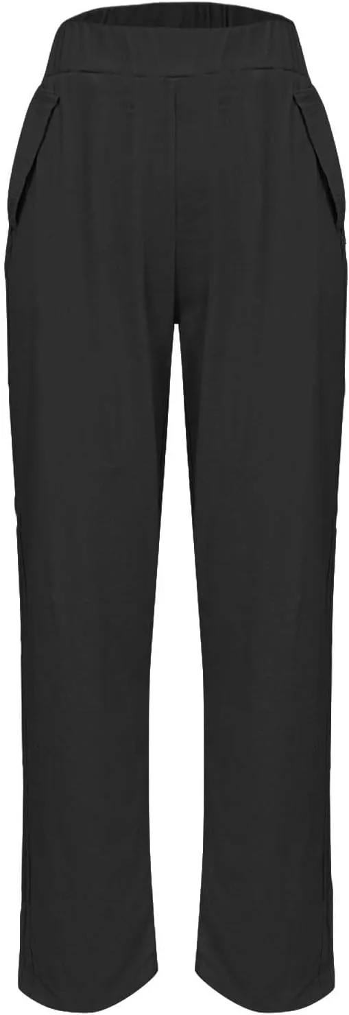 Women Linen Pants Casual Loose High Waisted Baggy Cropped Ankle Length Summer Baggy Lounge Trouser Slacks with Pocket