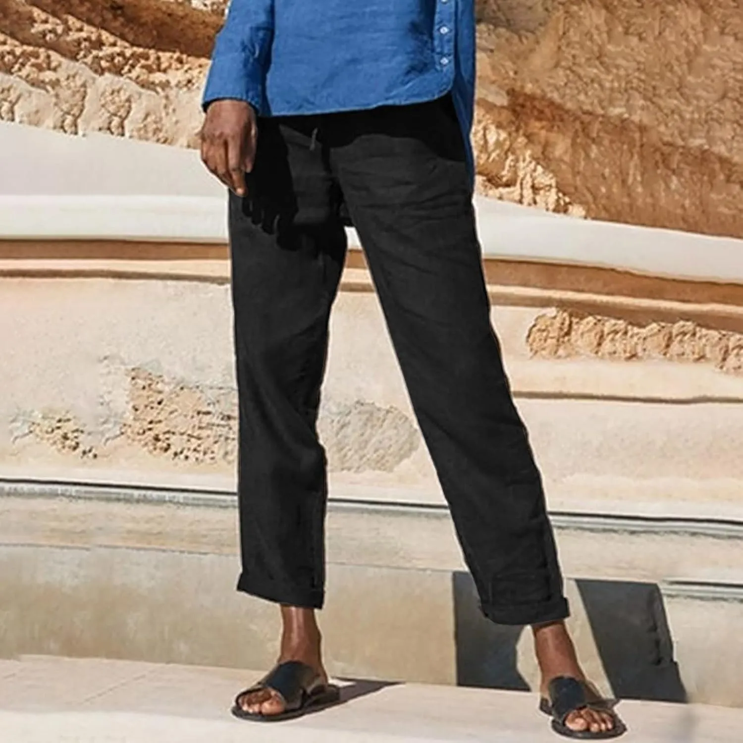 Women Linen Pants Drawstring High Waisted Lounge Pants Summer Travel Beach Trousers with Pockets 2025