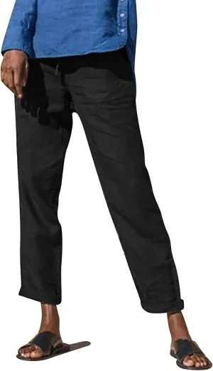 Women Linen Pants Drawstring High Waisted Lounge Pants Summer Travel Beach Trousers with Pockets 2025