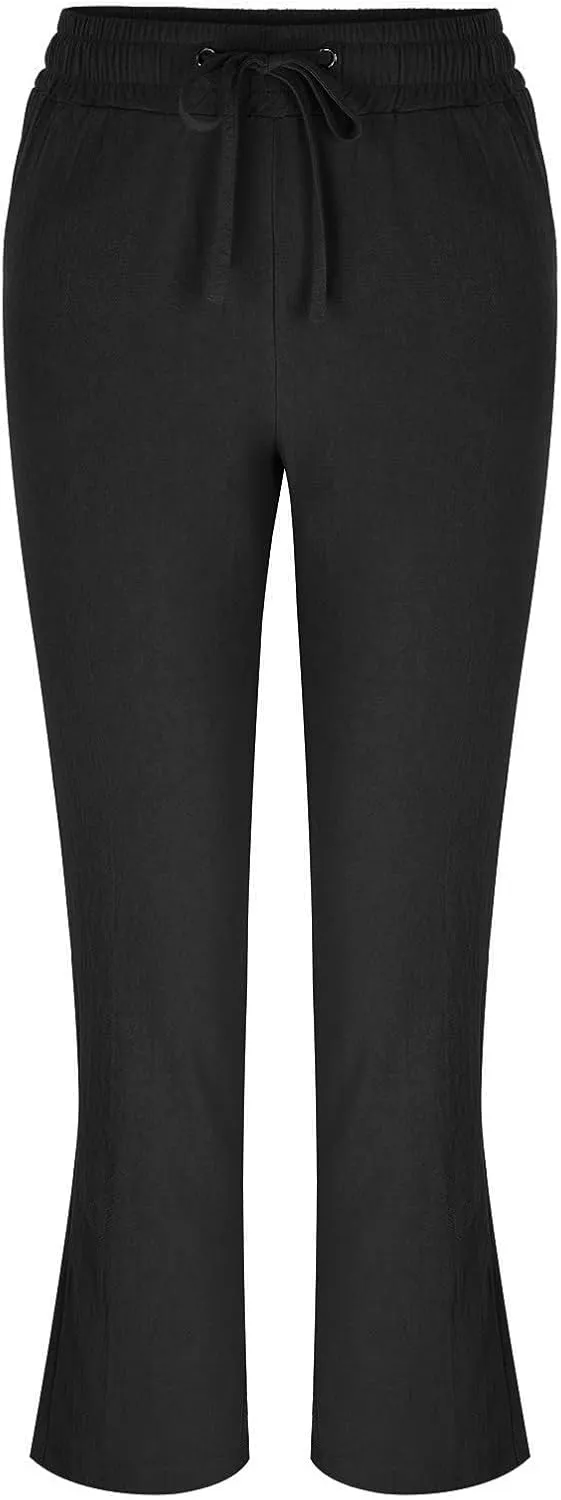 Women Linen Pants Drawstring High Waisted Lounge Pants Summer Travel Beach Trousers with Pockets 2025