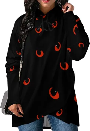 Women Long-sleeve Cape Style Red Eyes Sweatshirt Layered Elegant Athletes